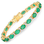 Bids.com 14.05 Carat Genuine Zambian Emerald and White Diamond 14K Yellow Gold Bracelet Bracelets