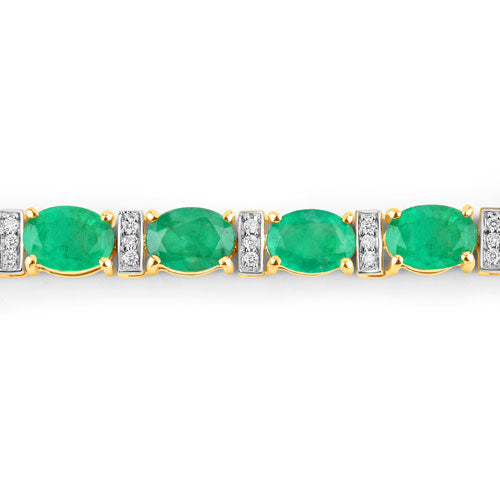 Bids.com 14.05 Carat Genuine Zambian Emerald and White Diamond 14K Yellow Gold Bracelet Bracelets