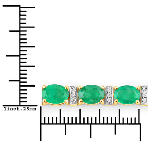 Bids.com 14.05 Carat Genuine Zambian Emerald and White Diamond 14K Yellow Gold Bracelet Bracelets