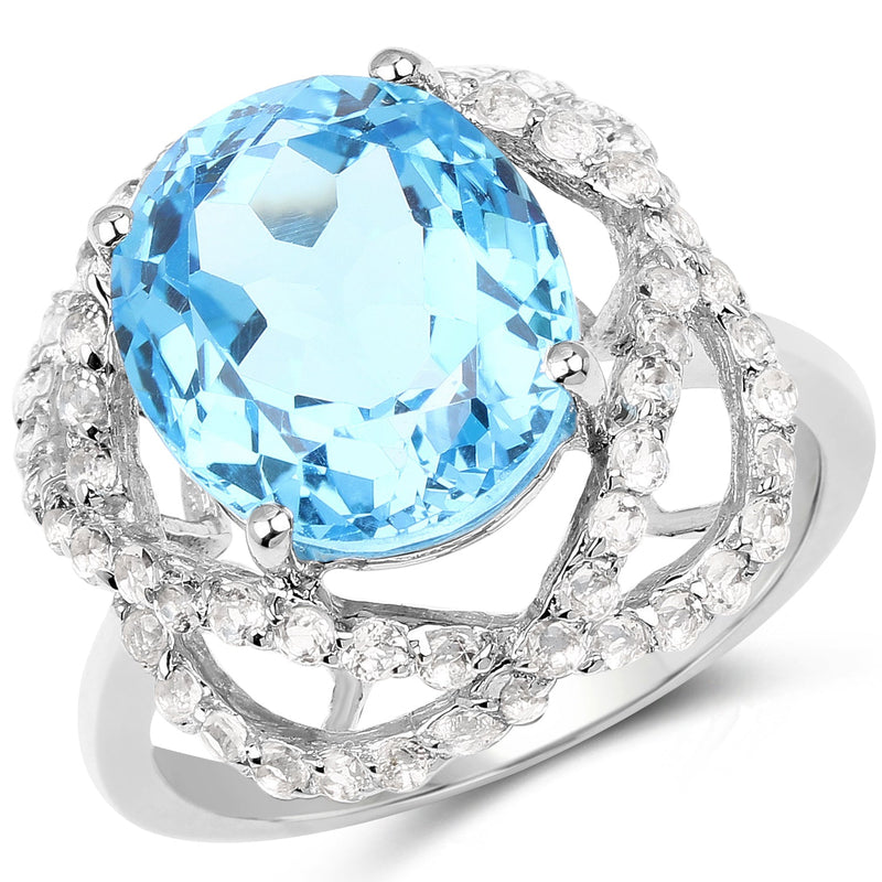 Bids.com 7.32 Carat Genuine Swiss Blue Topaz & White Topaz .925 Sterling Silver Ring Rings