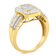 Bids.com 10K Yellow Gold Round and Baguette-Cut Diamond Cocktail Ring (1.0 Cttw, H-I Color, SI2-I1 Clarity) - Size 7 Rings