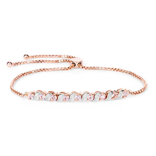 Bids.com 0.89 Carat Genuine Morganite and White Topaz .925 Sterling Silver Bracelet Bracelets