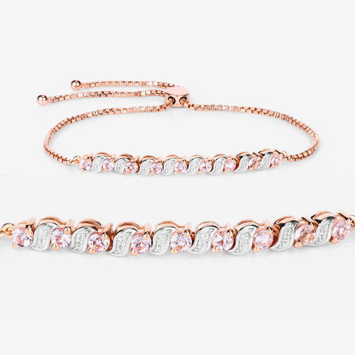 Bids.com 0.89 Carat Genuine Morganite and White Topaz .925 Sterling Silver Bracelet Bracelets
