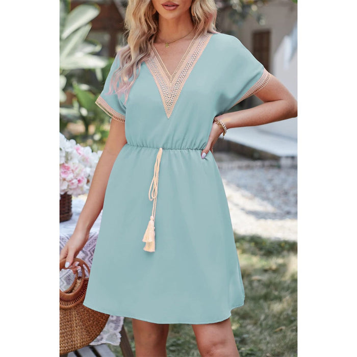 Tassel V-Neck Short Sleeve Dress