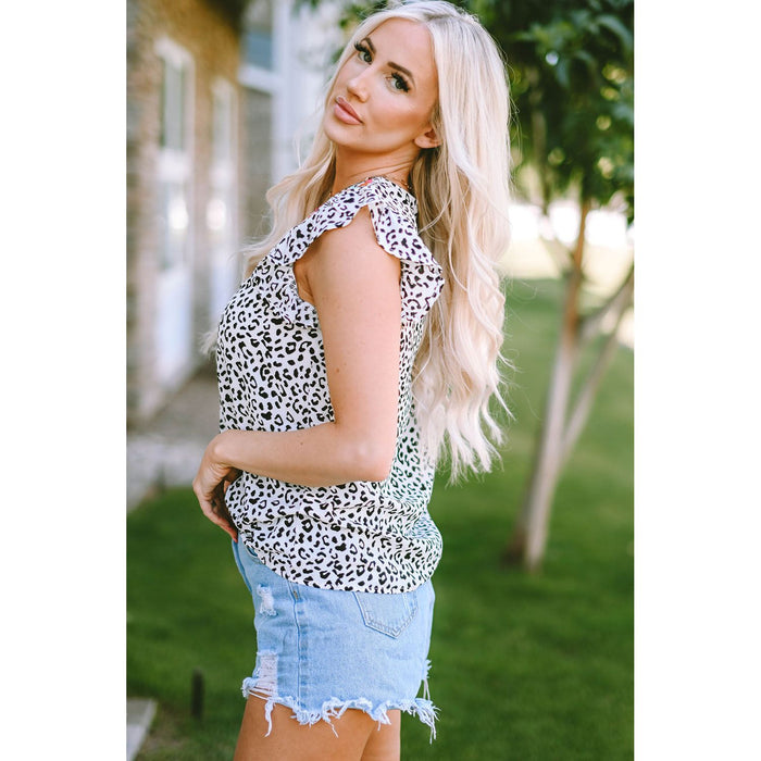 Leopard Ruffled Notched Tank