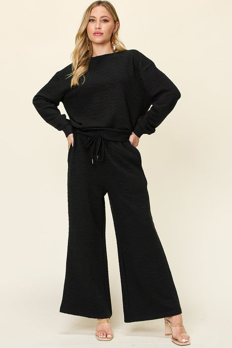 Double Take Texture Long Sleeve Top and Pants Set