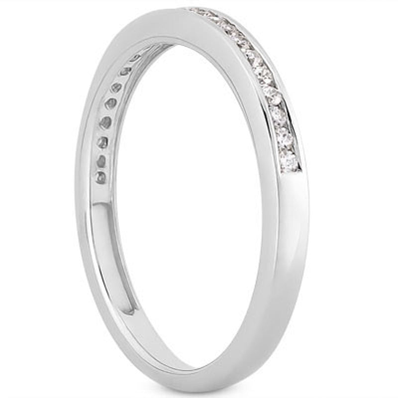 Bids.com 14k White Gold Slender Channel Set Diamond Wedding Ring Band Set 1/2 Around Rings