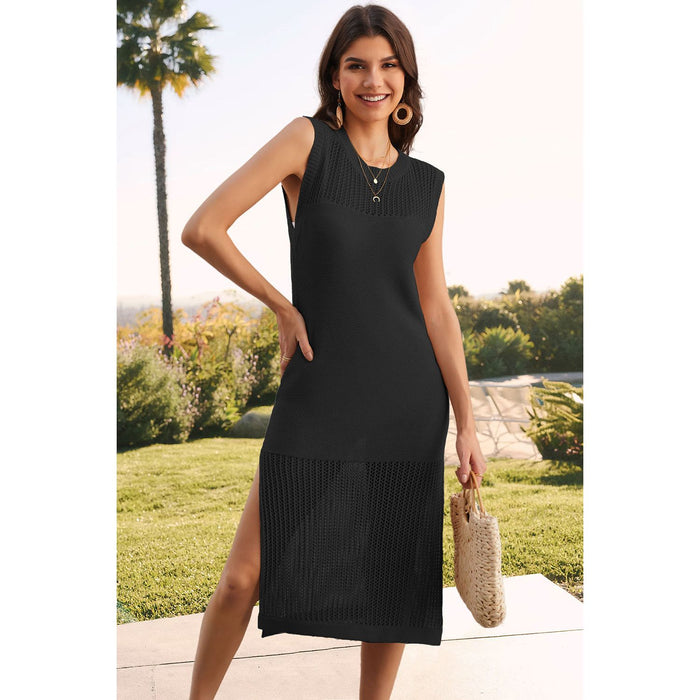 Slit Round Neck Sleeveless Sweater Dress