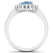 Bids.com 1.24 Carat Genuine Aquamarine and White Diamond 14K White Gold Ring Rings