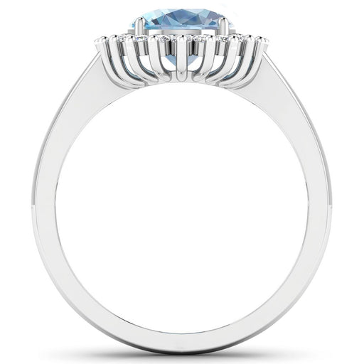 Bids.com 1.24 Carat Genuine Aquamarine and White Diamond 14K White Gold Ring Rings
