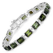 Bids.com 19.04 Carat Genuine Green Tourmaline and White Diamond 14K White Gold Bracelet Bracelets