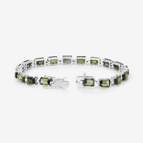 Bids.com 19.04 Carat Genuine Green Tourmaline and White Diamond 14K White Gold Bracelet Bracelets