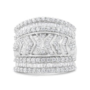 Bids.com .925 Sterling Silver 2.0 Cttw Diamond Edge Multi-Row Ring Band ( J-K Color, I3 Clarity) - Ring Size 7 Rings