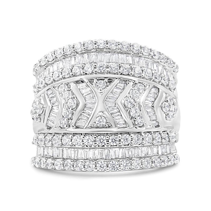 Bids.com .925 Sterling Silver 2.0 Cttw Diamond Edge Multi-Row Ring Band ( J-K Color, I3 Clarity) - Ring Size 7 Rings