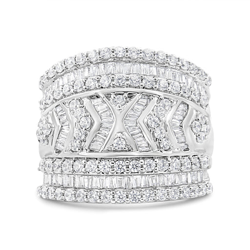 Bids.com .925 Sterling Silver 2.0 Cttw Diamond Edge Multi-Row Ring Band ( J-K Color, I3 Clarity) - Ring Size 7 Rings