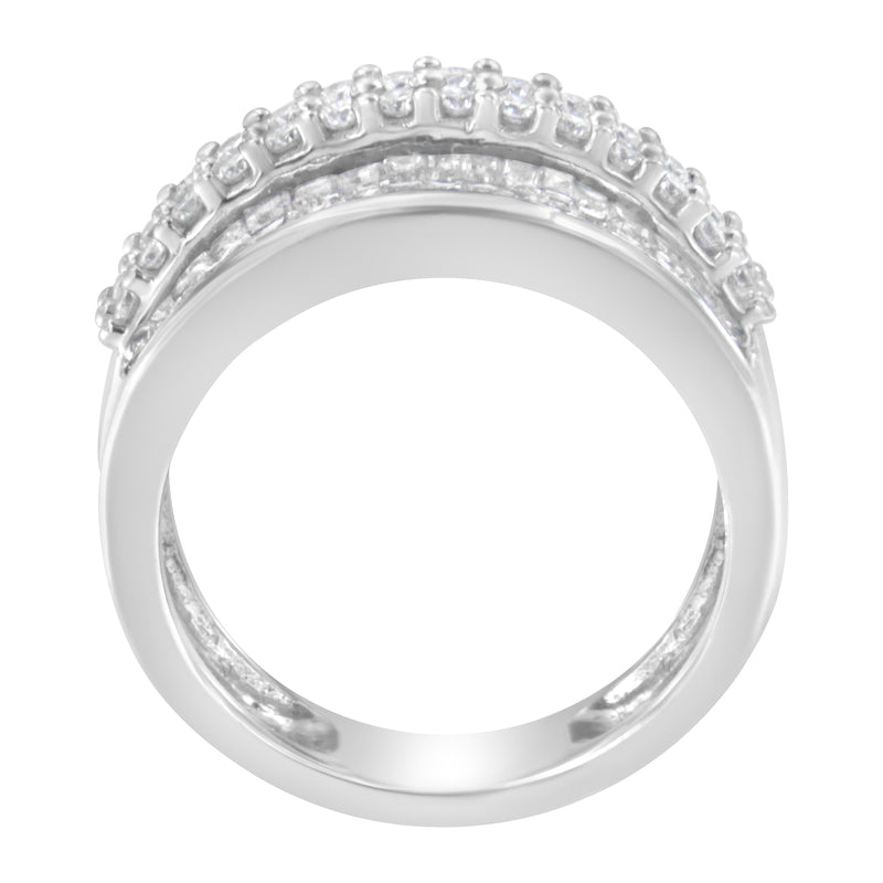 Bids.com 14K White Gold Round and Baguette Diamond Ring (1 1/2 Cttw, F-G Color, SI1-SI2 Clarity) - Size 6-3/4 Rings
