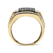 Bids.com Men's 14K Yellow Gold Plated .925 Sterling Silver 1 1/2 Cttw White and Black Treated Diamond Cluster Ring (Black / I-J Color, I2-I3 Clarity) - Size 10 Rings