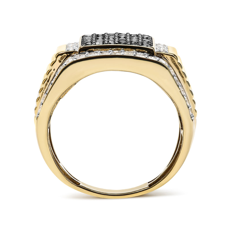 Bids.com Men's 14K Yellow Gold Plated .925 Sterling Silver 1 1/2 Cttw White and Black Treated Diamond Cluster Ring (Black / I-J Color, I2-I3 Clarity) - Size 10 Rings