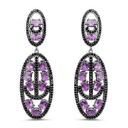 Bids.com 12.45 Carat Genuine Amethyst and Black Spinel .925 Sterling Silver Earrings Earrings