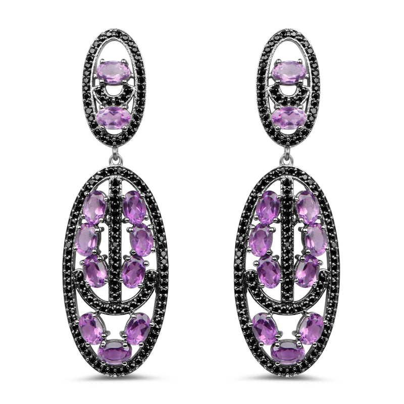 Bids.com 12.45 Carat Genuine Amethyst and Black Spinel .925 Sterling Silver Earrings Earrings