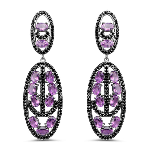 Bids.com 12.45 Carat Genuine Amethyst and Black Spinel .925 Sterling Silver Earrings Earrings