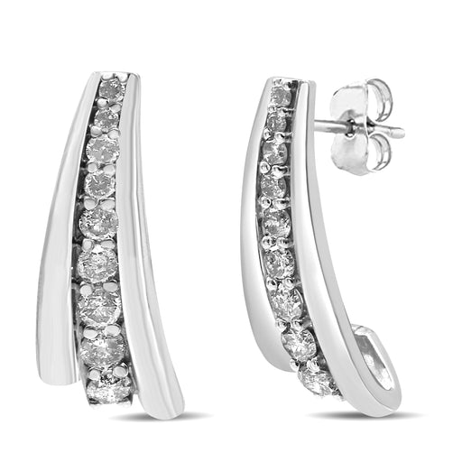 Bids.com .925 Sterling Silver 1 Cttw Round Diamond Graduated Huggie Earrings (I2-I3 Clarity, I-J Color) Earrings