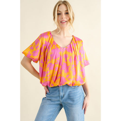 Printed Satin Bubble Hem Top