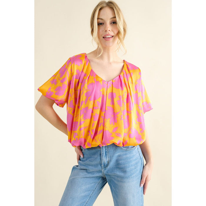 Printed Satin Bubble Hem Top