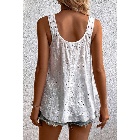 Eyelet Round Neck Wide Strap Tank