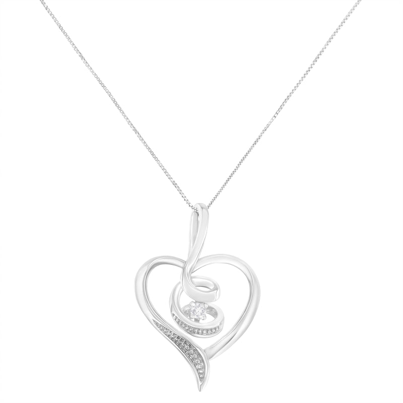 Bids.com Espira 10K White Gold .03 Cttw Diamond-Accented Round-Cut Diamond Swirl Open Heart 18" Pendant Necklace (I-J Color, I2-I3 Clarity) Necklaces