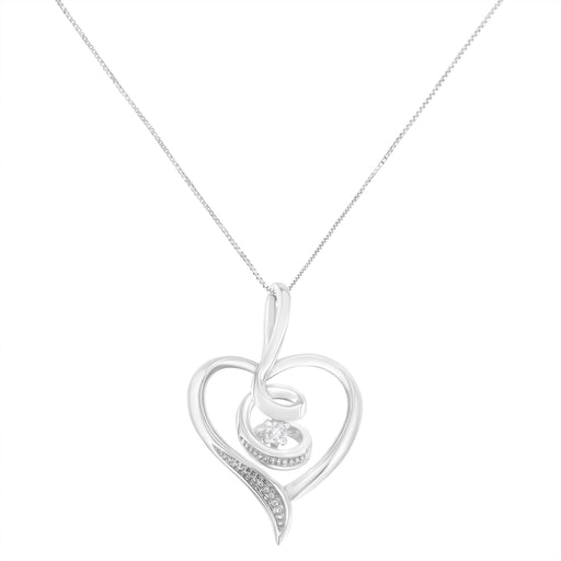 Bids.com Espira 10K White Gold .03 Cttw Diamond-Accented Round-Cut Diamond Swirl Open Heart 18" Pendant Necklace (I-J Color, I2-I3 Clarity) Necklaces