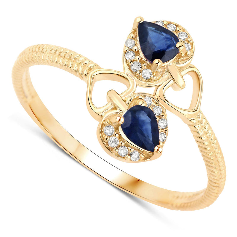 Bids.com 0.34 Carat Genuine Blue Sapphire and White Diamond 14K Yellow Gold Ring Rings
