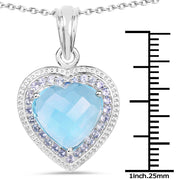 Bids.com 7.36 Carat Genuine Blue Topaz and Tanzanite .925 Sterling Silver Pendant Pendants