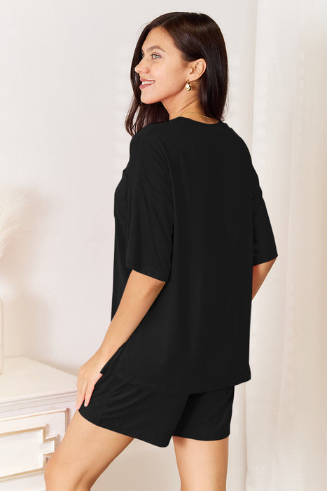 Bamboo Round Neck Drop Shoulder T-Shirt and Shorts Set