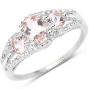 Bids.com 1.34 Carat Genuine Morganite and White Topaz .925 Sterling Silver Ring Rings