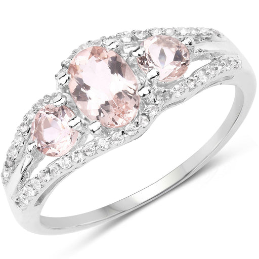 Bids.com 1.34 Carat Genuine Morganite and White Topaz .925 Sterling Silver Ring Rings