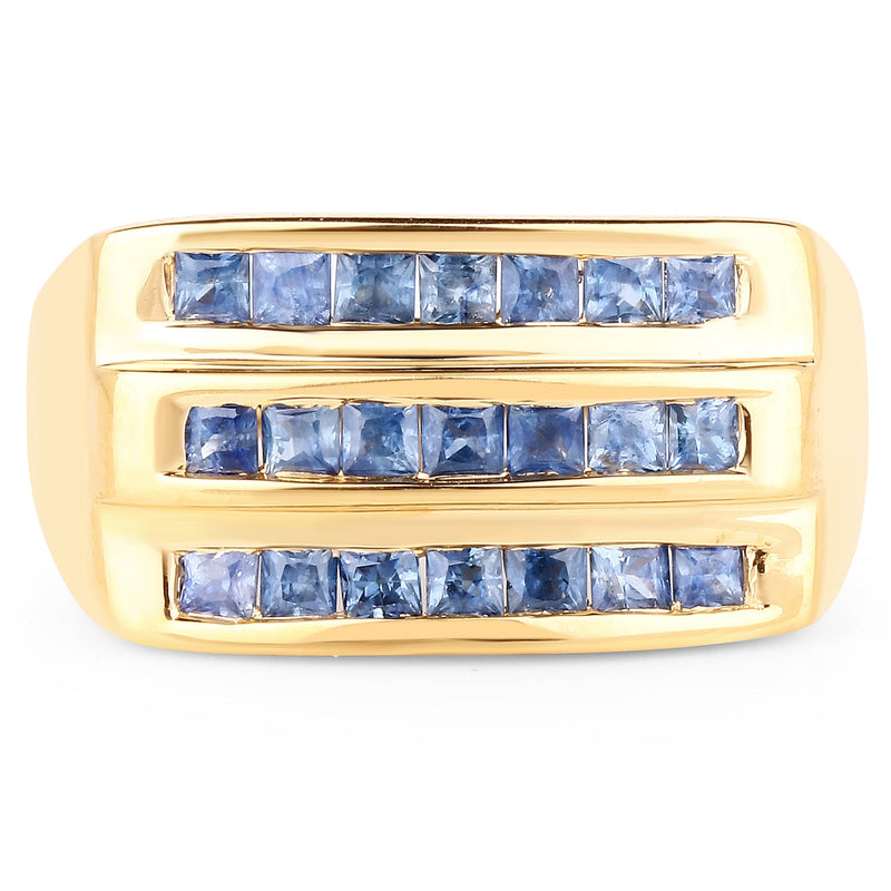 Bids.com 14K Yellow Gold Plated 1.05 Carat Genuine Blue Sapphire .925 Sterling Silver Ring Rings