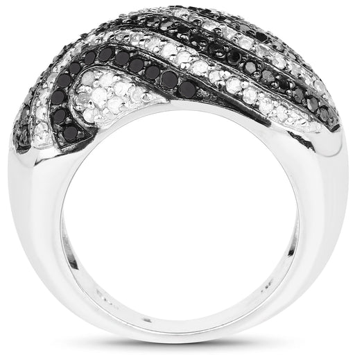 Bids.com 1.26 Carat Genuine Black Diamond and White Diamond .925 Sterling Silver Ring Rings