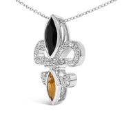 Bids.com .925 Sterling Silver Marquise Onyx and Citrine and Diamond Accent Fleur De Lis Pendant Necklace (H-I Color, SI1-SI2 Clarity) - 18" Necklaces