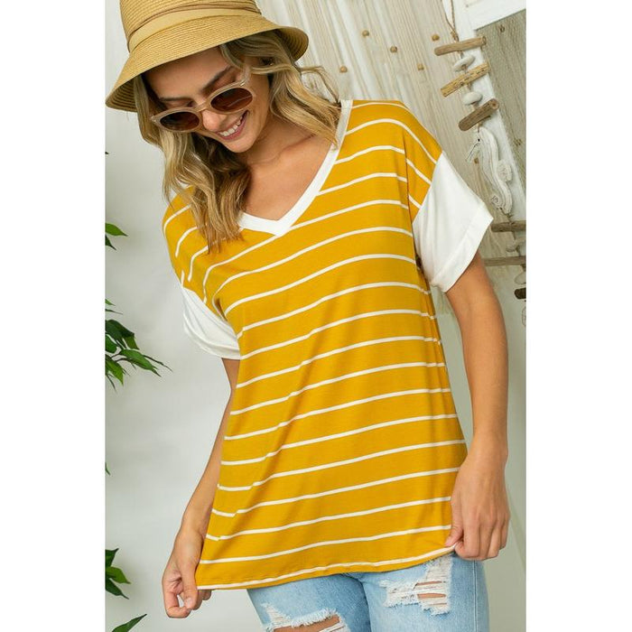 Big Stripe Jersey Mixed Boxy Top