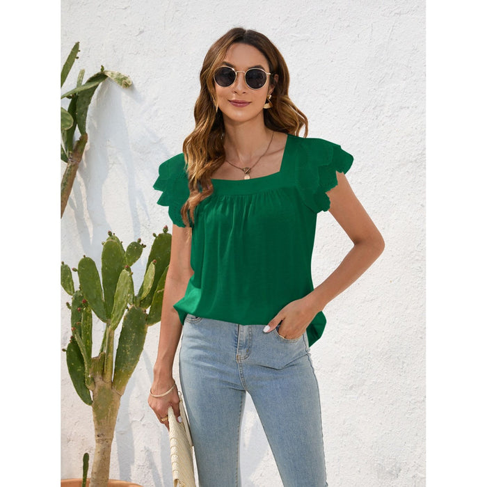 Ruffled Square Neck Cap Sleeve Blouse