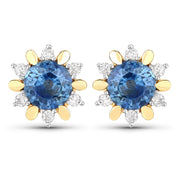 Bids.com 1.87 Carat Genuine Blue Sapphire and White Diamond 14K Yellow Gold Earrings Earrings
