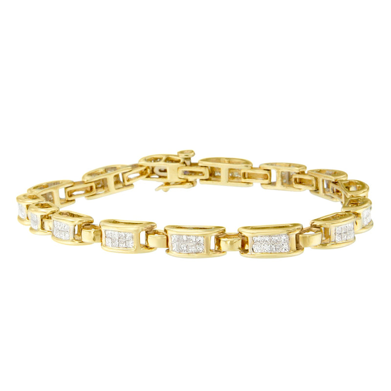 Bids.com 10K Yellow Gold 2.0 Cttw Invisible-Set Princess Cut Diamond Rectangular Link Bracelet (I-J Color, SI2-I1 Clarity) - 7" Bracelets