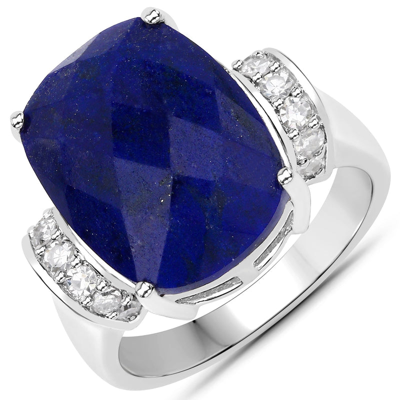 Bids.com 9.35 Carat Genuine Lapis and White Diamond .925 Sterling Silver Ring Rings