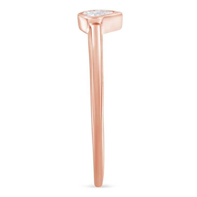 Bids.com 14K Rose Gold Plated .925 Sterling Silver 1/20 Carat Diamond Teardrop Pear-Shaped Miracle Set Petite Fashion Ring (J-K Color, I1-I2 Clarity) - Size 6 Rings