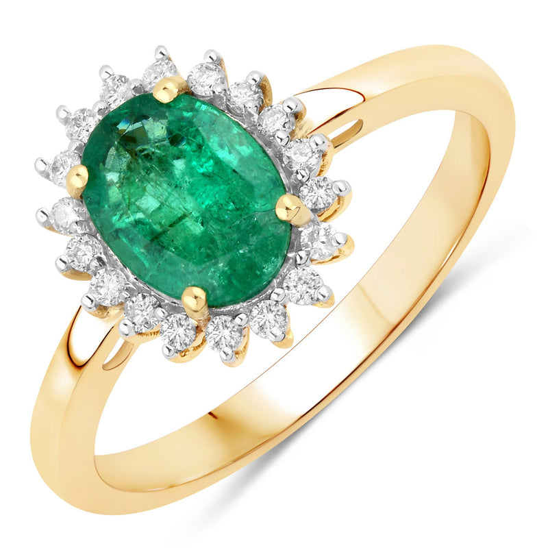 Bids.com 1.34 Carat Genuine Zambian Emerald and White Diamond 14K Yellow Gold Ring Rings