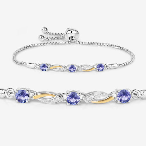 Bids.com 0.77 Carat Genuine Tanzanite and White Sapphire .925 Sterling Silver Bracelet Bracelets