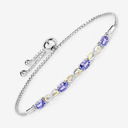 Bids.com 1.81 Carat Genuine Tanzanite and White Topaz .925 Sterling Silver Bracelet Bracelets