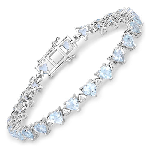 Bids.com 7.71 Carat Genuine Aquamarine and White Diamond .925 Sterling Silver Bracelet Bracelets