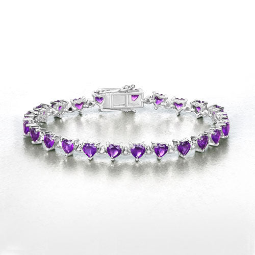 Bids.com 10.01 Carat Genuine Amethyst and White Diamond .925 Sterling Silver Bracelet Bracelets White Smoke size 5.50